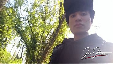 Gay boy Jon Arteen freeballing showing his dick and naked ass outdoor